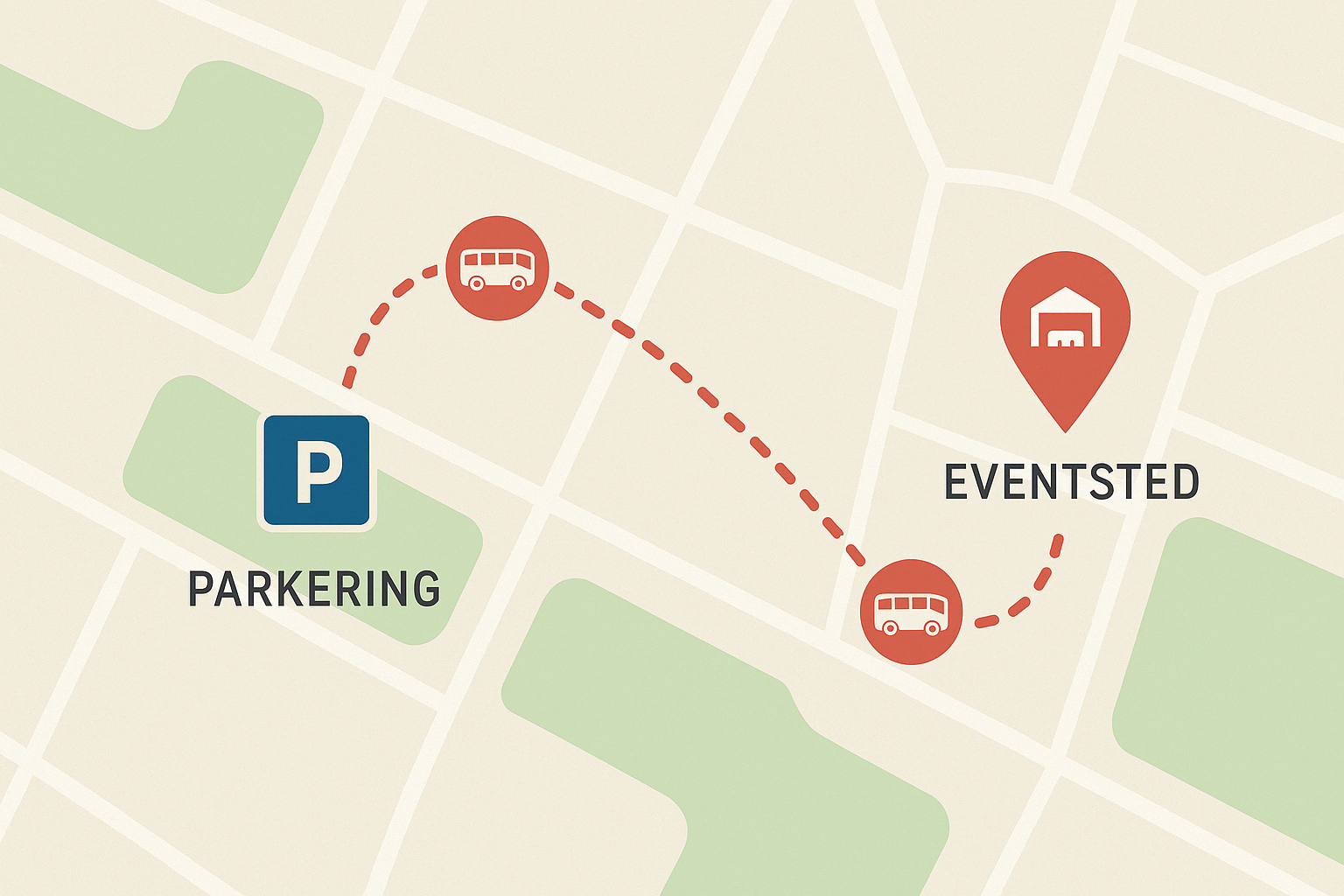 Eksempel på shuttlebuskørsel mellem parkering og eventsted