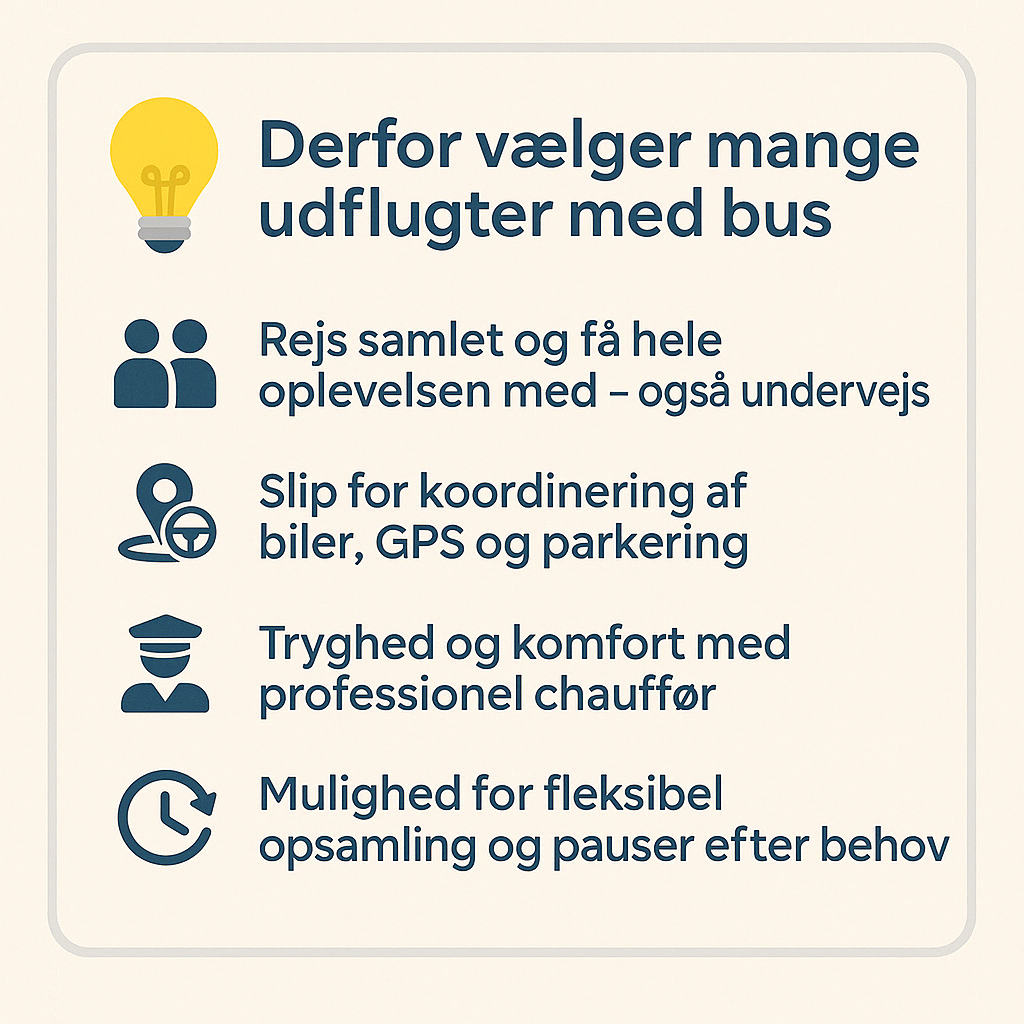 Grafik der fortæller hvorfor mange vælger at tage bussen på udflugt