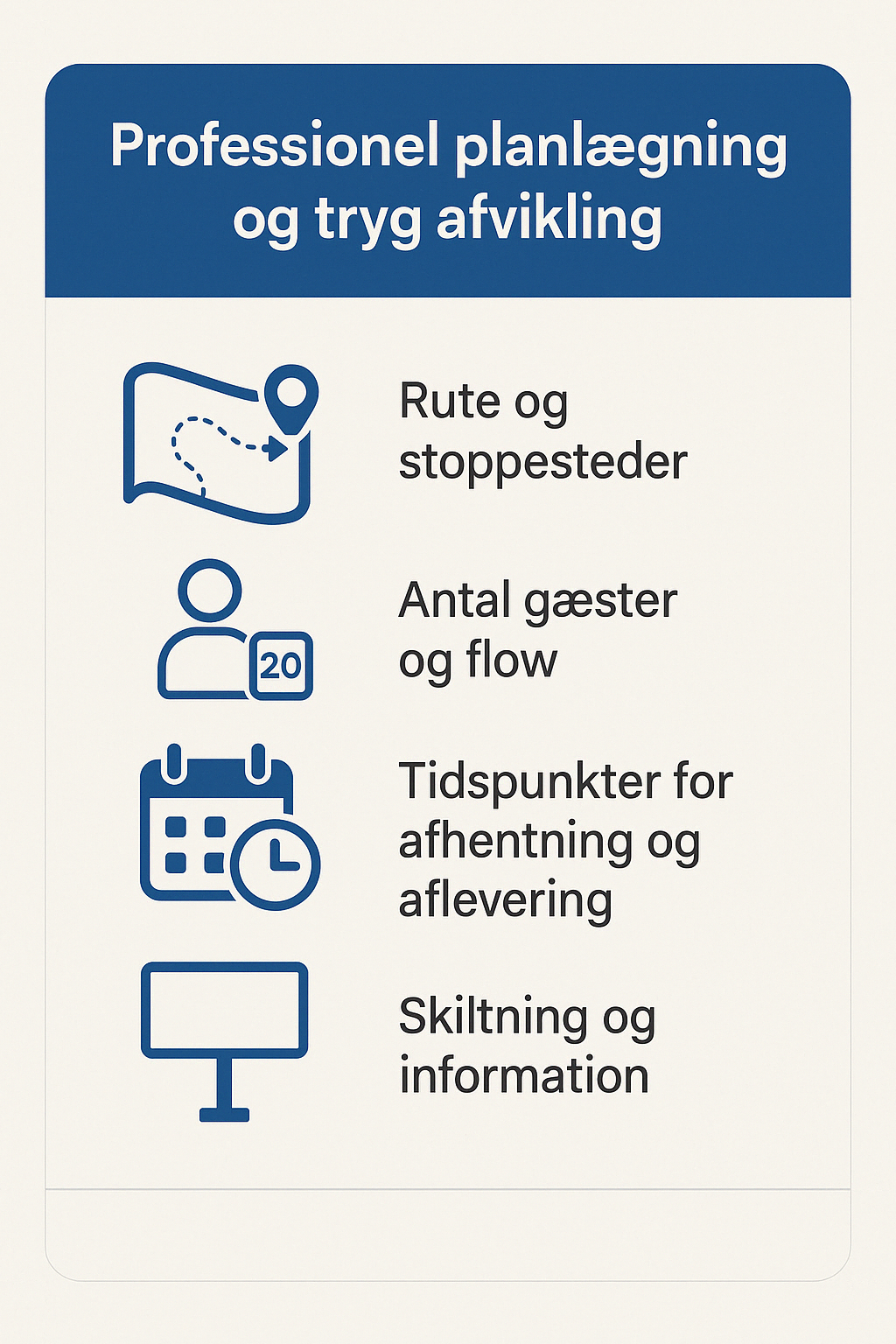 Grafik af professionel planlægning og tryg afvikling